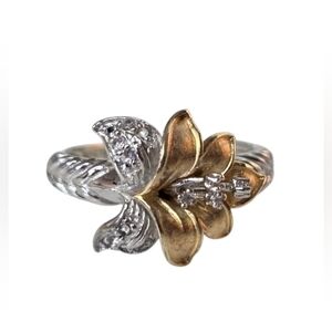 Vintage Chuck Clemency Calla Lilly 14k Gold Vermeil/.925 Sterling Silver Ring 6